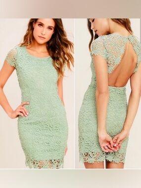 Lulu's Mint Green Lace Open-Back Mini Dress, NWOT